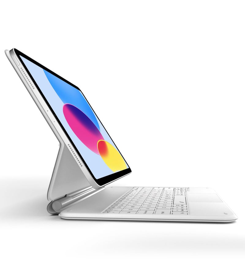 Dracool Keyboard Case for iPad 10th Generation 2022 10.9 inch Keyboard with Trackpad Magic Type Keyboard Magnetic Stand 7-Color Backlit Bluetooth Keyboard QWERTY UK Layout, White - Image 1
