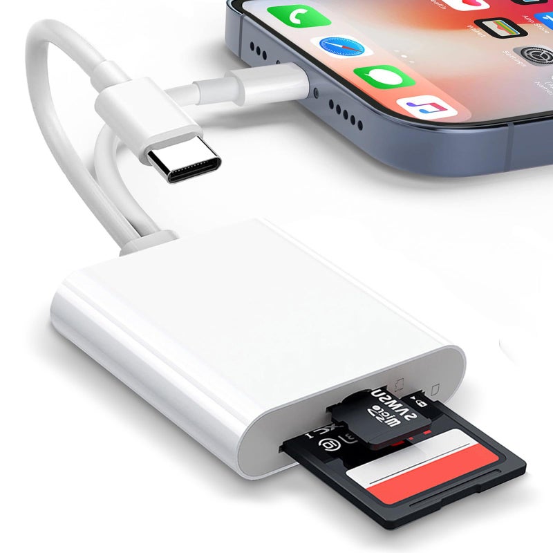 MaxRenard SD Card Reader for iPhone,Dual-Port Micro SD Card Reader USB C & L,Micro SD Card Adapter,Digital Camera to iPhone Compatible Memory Card Reader Supports SD,SDHC,SDXC,Micro SD/SDHC/SDXC Cards - Image 1