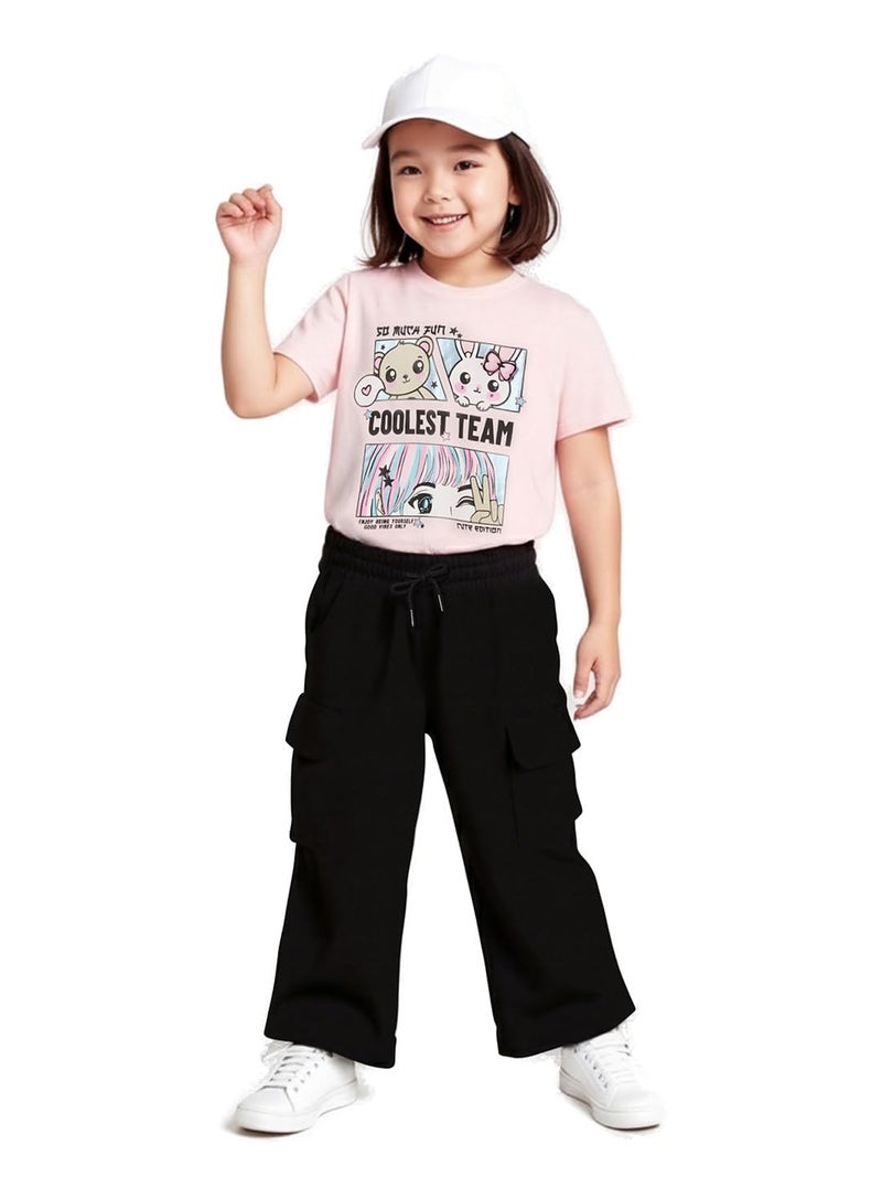 Max Girls Solid Cargo Track Pants (Black_6-8 Y) - Image 5