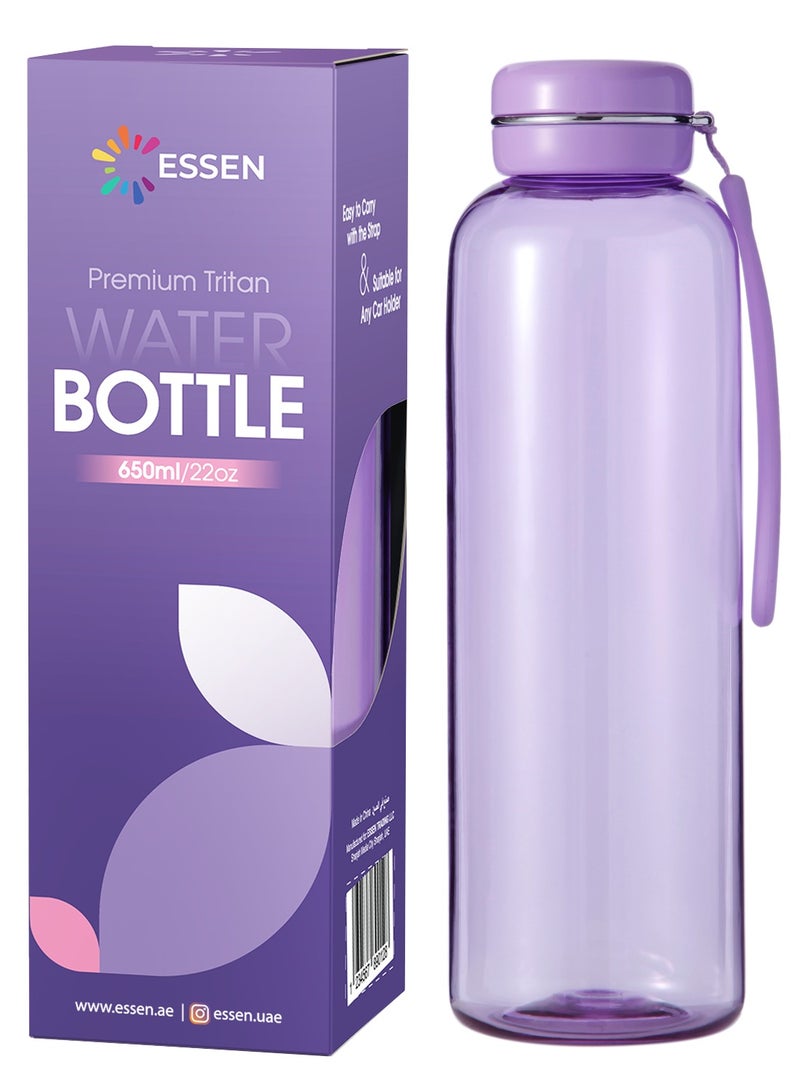 ESSEN Tritan Water Bottle for Kids School Gym Office Outdoor Water Bottle Sports Exercise Travel BPA Free Leak Proof Purple – 650 ml - Image 1