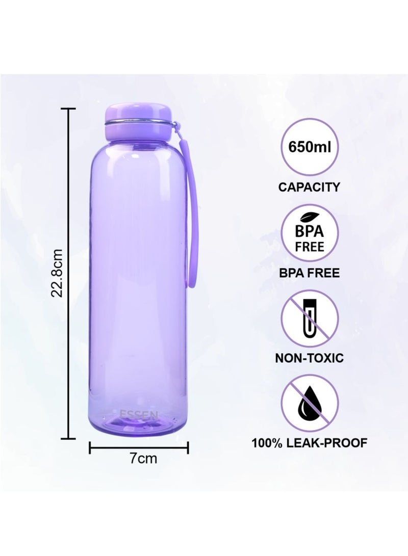 ESSEN Tritan Water Bottle for Kids School Gym Office Outdoor Water Bottle Sports Exercise Travel BPA Free Leak Proof Purple – 650 ml - Image 2