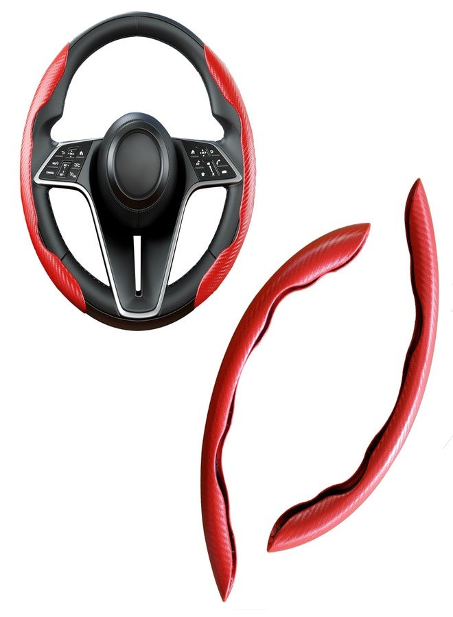 LevChall 2-Piece Carbon Fiber Car Steering Wheel Cover, Anti-Skid Segmented Butterfly Universal Wheel Cover, Car Interior Accessories, Fit for 99% Cars (Red) - Image 1
