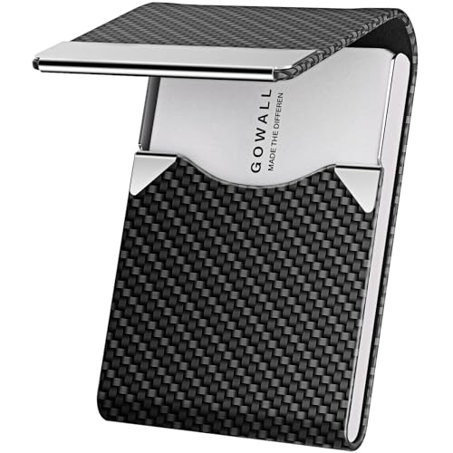 GOWALL Black Carbon Business Card Holder with Magnetic Closure, Slim Metal PU Business Card Case for Men Women, 3.7 x 2.3 inches RFID Blocking Credit Cards Holder for Pocket or Bag Storage - Image 1