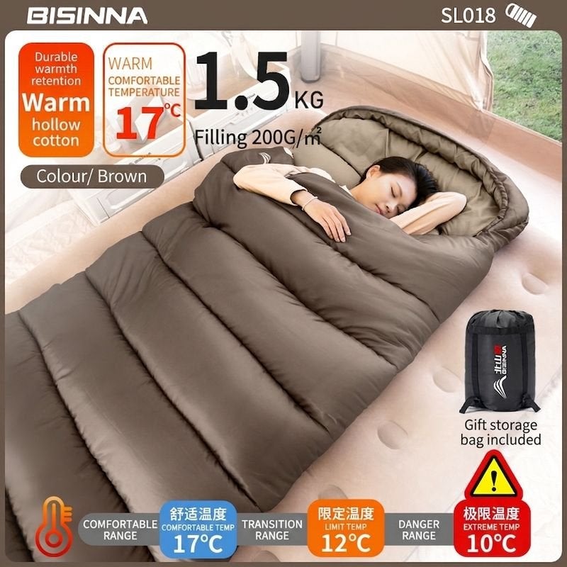 BISINNA كيس نوم بسيسنّا الشتوي السميك للبالغين - مثالي للتخييم والرحلات الخارجية - Image 1