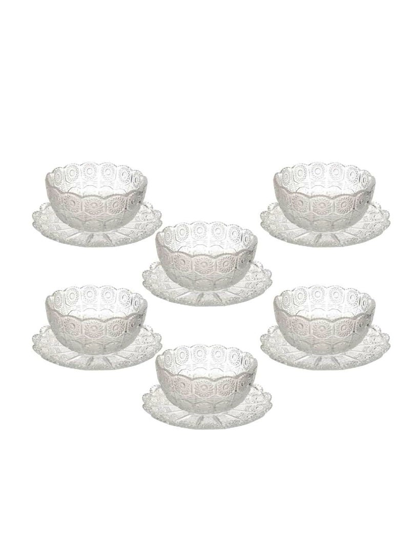 طقم أطباق وجبات خفيفة - 6 قطع أطباق صغيرة ذات حواف متموجة، أطباق حلوى للآيس كريم، الفواكه، البودينغ، الوجبات الخفيفة - Image 1