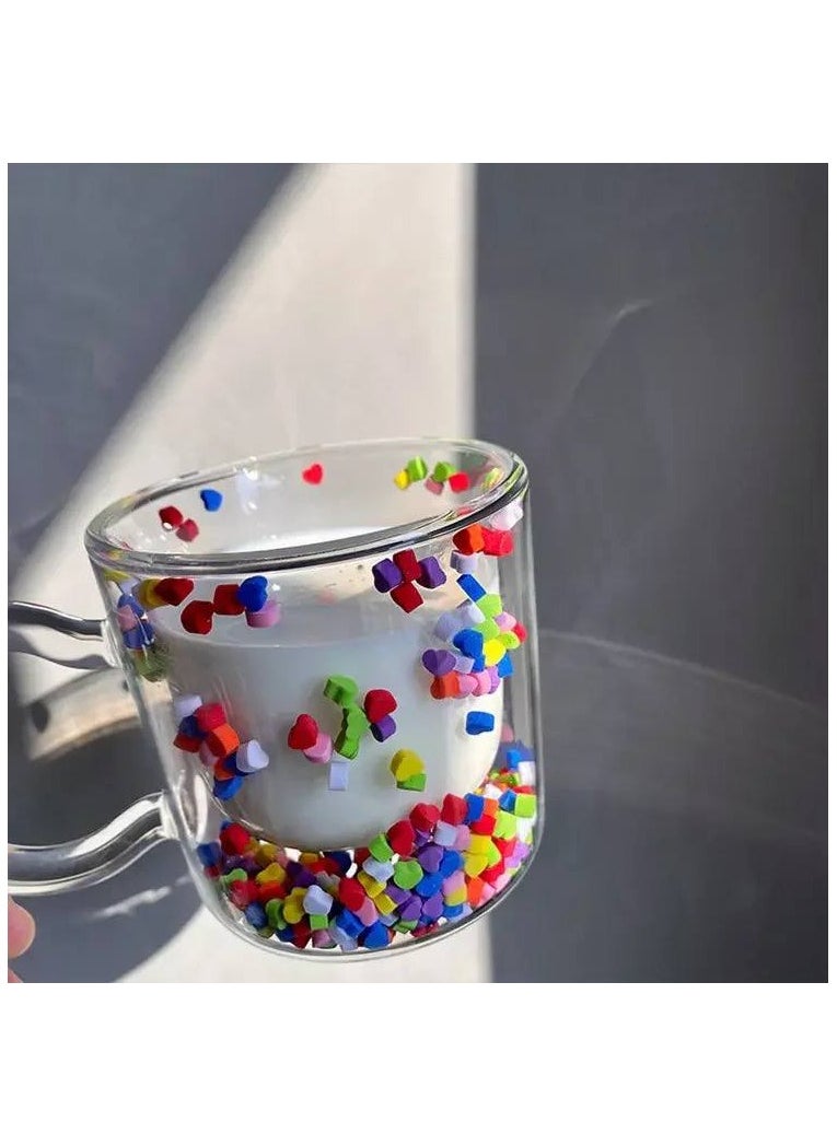 Double Layer Girly Glass Mug With Inner Hearts Heat Resistant 200ml