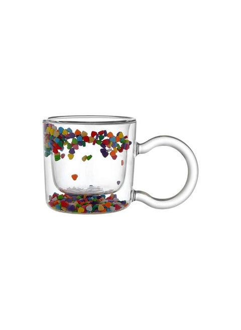 Double Layer Girly Glass Mug With Inner Hearts Heat Resistant 200ml