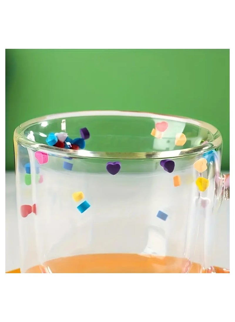 Double Layer Girly Glass Mug With Inner Hearts Heat Resistant 200ml
