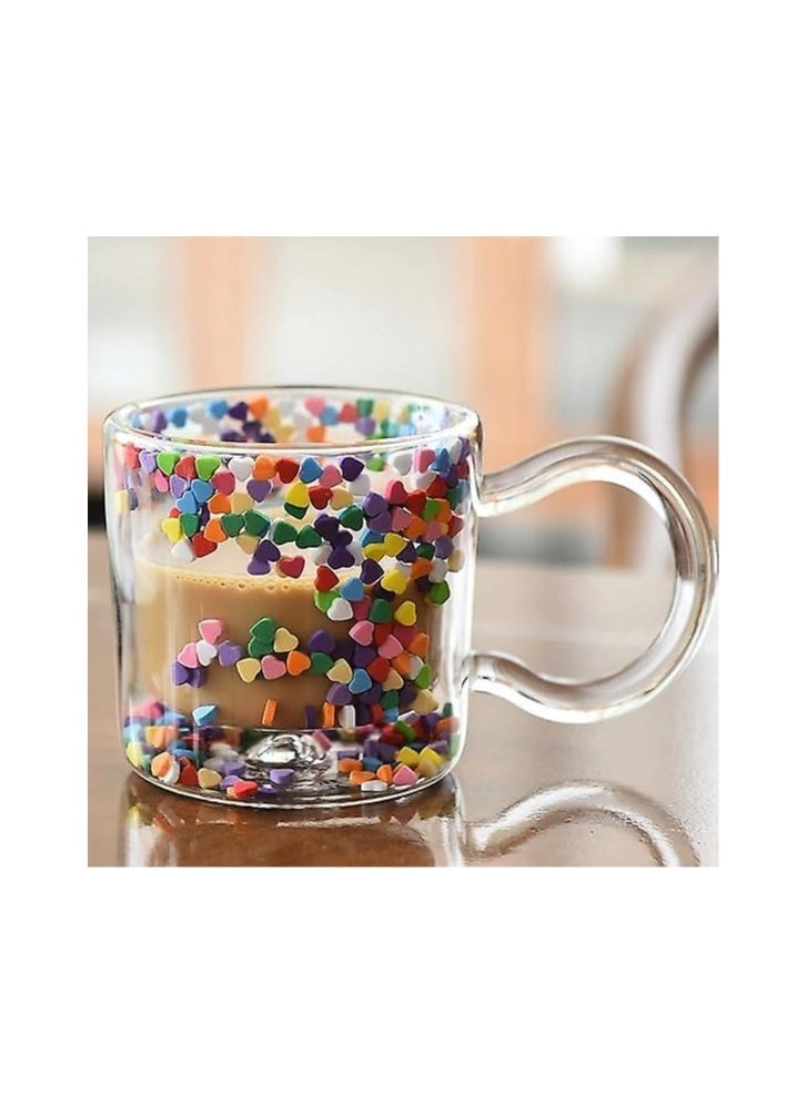 Double Layer Girly Glass Mug With Inner Hearts Heat Resistant 200ml