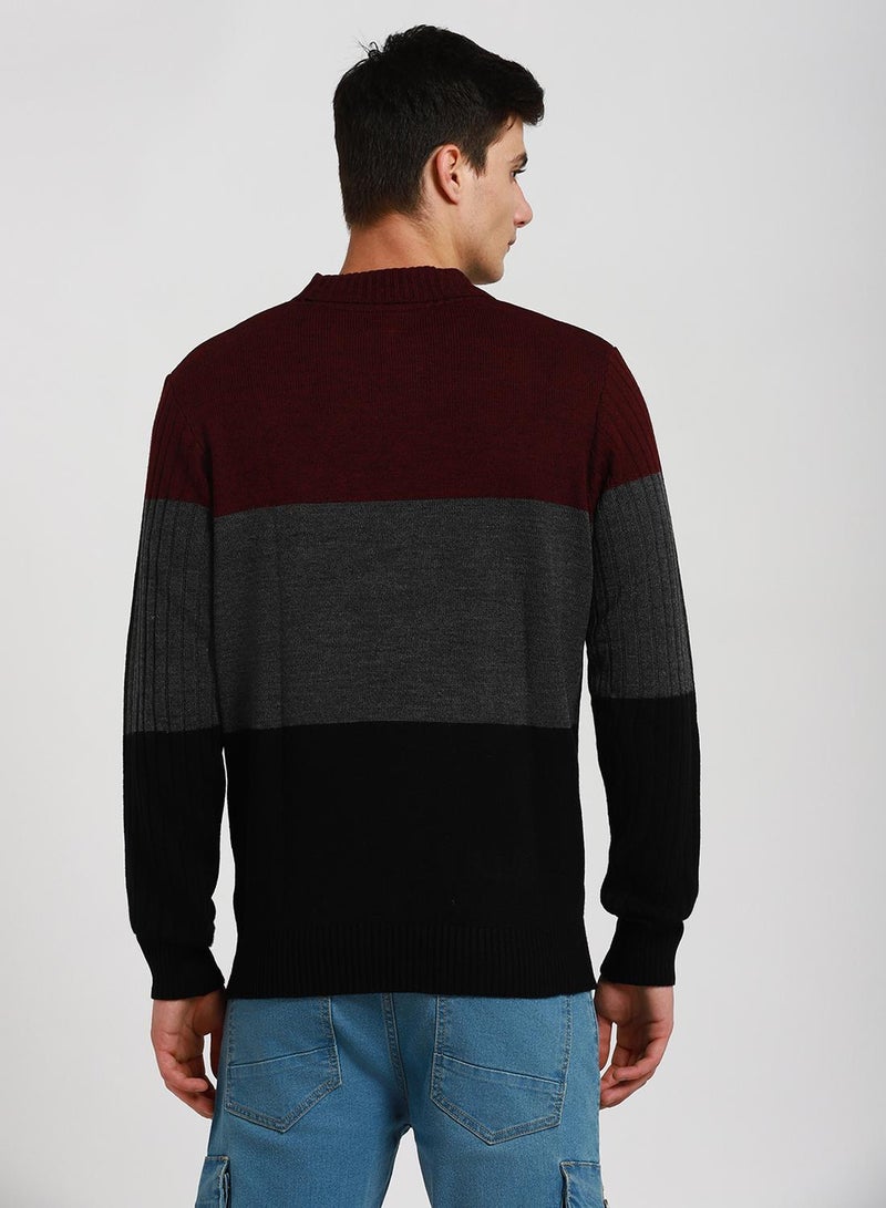 Dennis Lingo Maroon Regular Fit Sweater for Men - 100% Acrylic, Colourblocked, Turtle Neck, Full Sleeves, Casual  - Image 5