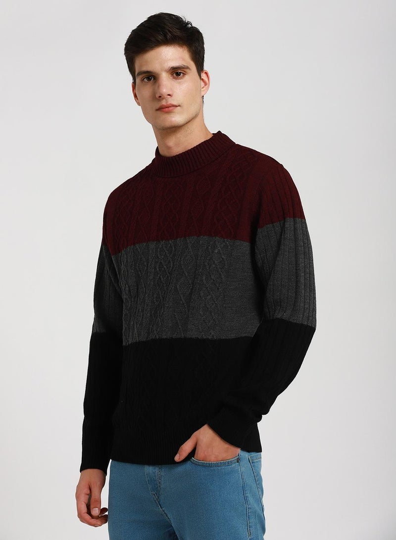 Dennis Lingo Maroon Regular Fit Sweater for Men - 100% Acrylic, Colourblocked, Turtle Neck, Full Sleeves, Casual  - Image 3