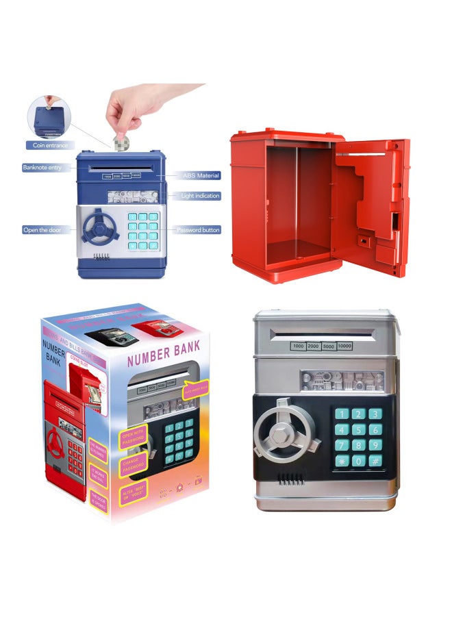 null - Simulation ATM Cash Machine Mini Password Safe Deposit Box Piggy Bank Automatic Roll Money Piggy Bank Children's Toys-Color:881506[pink Silver] Piggy Bank [minimum Bid Of 48 Pieces] - Image 1