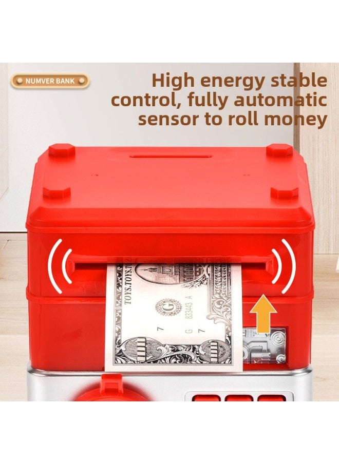 null - Simulation ATM Cash Machine Mini Password Safe Deposit Box Piggy Bank Automatic Roll Money Piggy Bank Children's Toys-Color:881506[pink Silver] Piggy Bank [minimum Bid Of 48 Pieces] - Image 1