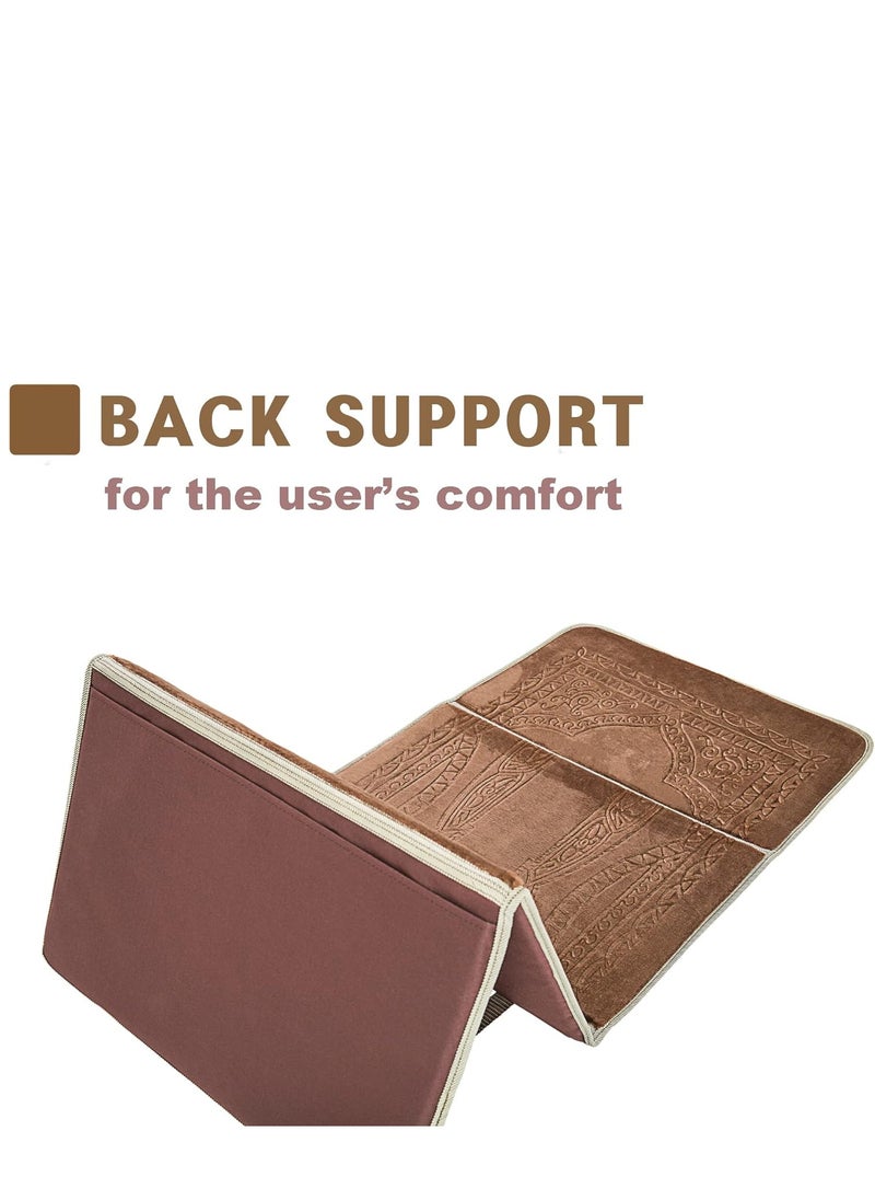 ROSHAN - Padded prayer rug with velvet face and soft 2-in-1 foldable backrest 110cm x 55cm - Image 1