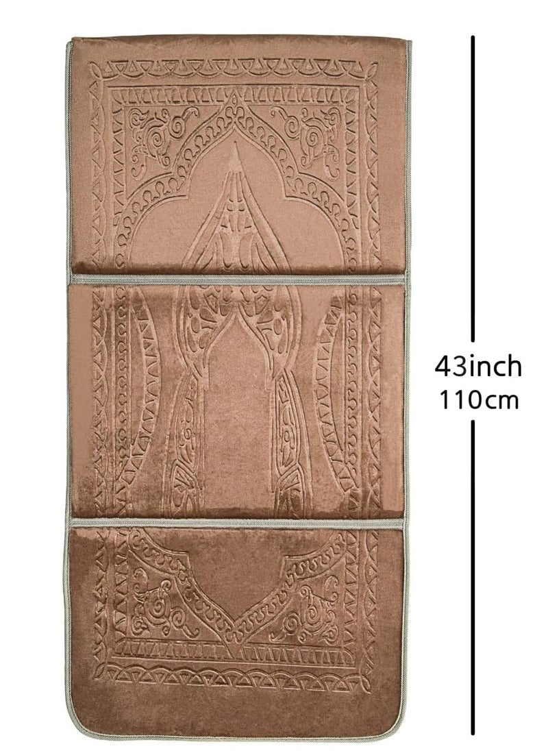 ROSHAN - Padded prayer rug with velvet face and soft 2-in-1 foldable backrest 110cm x 55cm - Image 1