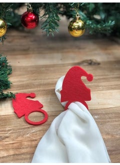 Masalsı Concept Fairytale Concept Decorative New Year Napkin Holder 6 Piece Red Hat Motif Felt Napkin Ring Napkin Ring  - Image 1