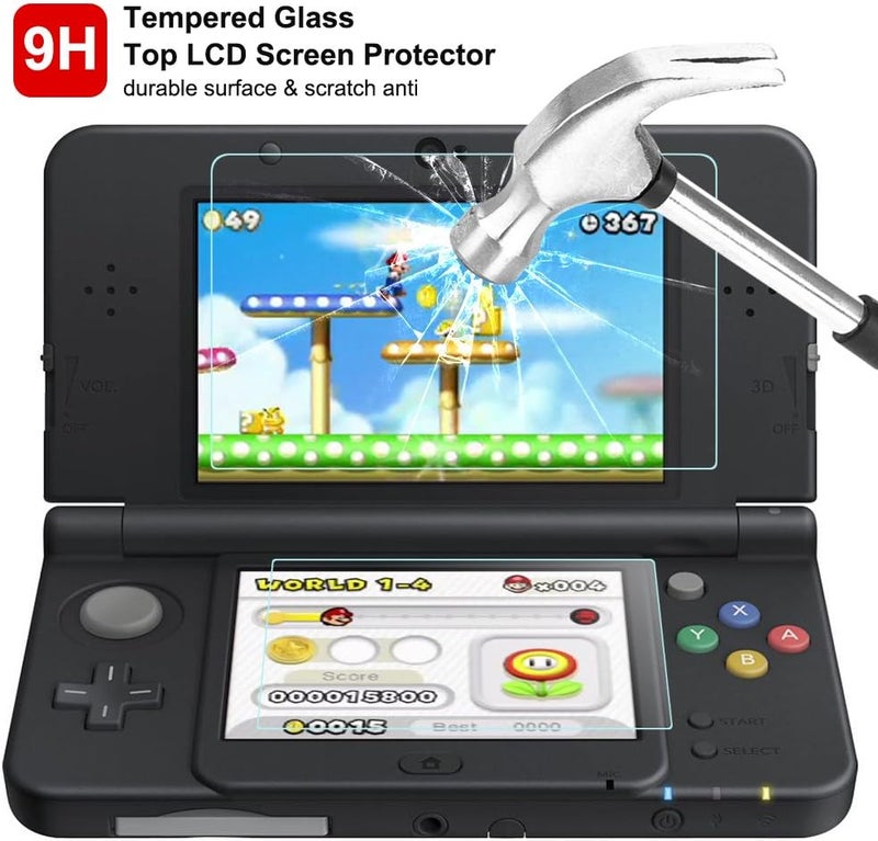 AFUNTA Screen Protector Compatible with Nintendo New 3DS, 2 Pack (4 Pcs) Tempered Glass for Top Screen and HD Clear PET Film for Bottom Screen Accessory - Image 4