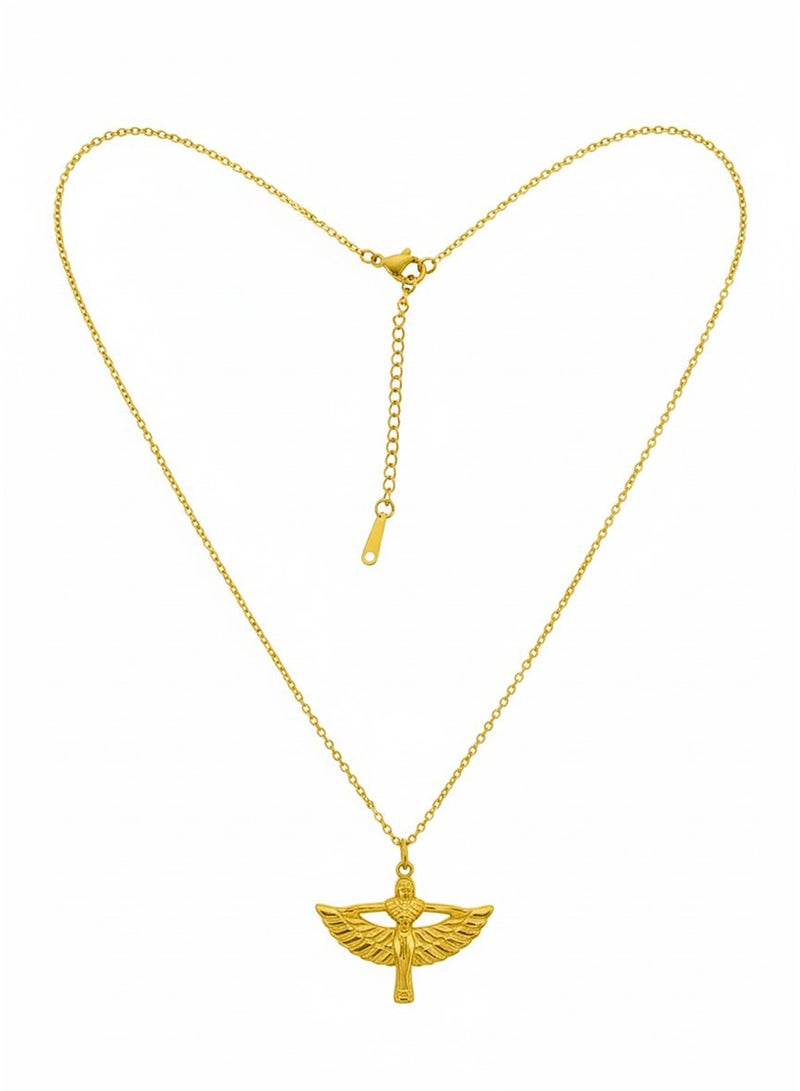 Julia Store 18K Gold Plated Stainless Steel Ancient Egypt Hathour Goddess Jewelry Luxury Aesthetic Exquisite Protection Amulet Scarab Pharaoh Pendants with Chain 50cm Gift Women Men - Image 1