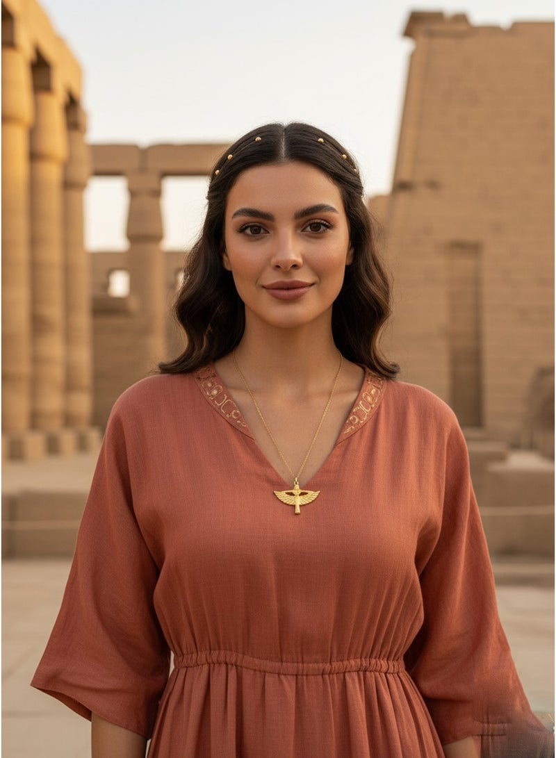 Julia Store 18K Gold Plated Stainless Steel Ancient Egypt Hathour Goddess Jewelry Luxury Aesthetic Exquisite Protection Amulet Scarab Pharaoh Pendants with Chain 50cm Gift Women Men - Image 2