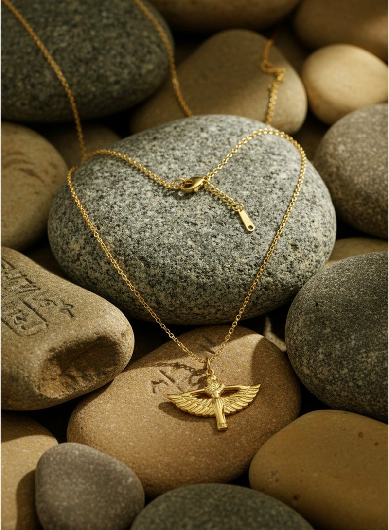 Julia Store 18K Gold Plated Stainless Steel Ancient Egypt Hathour Goddess Jewelry Luxury Aesthetic Exquisite Protection Amulet Scarab Pharaoh Pendants with Chain 50cm Gift Women Men - Image 5