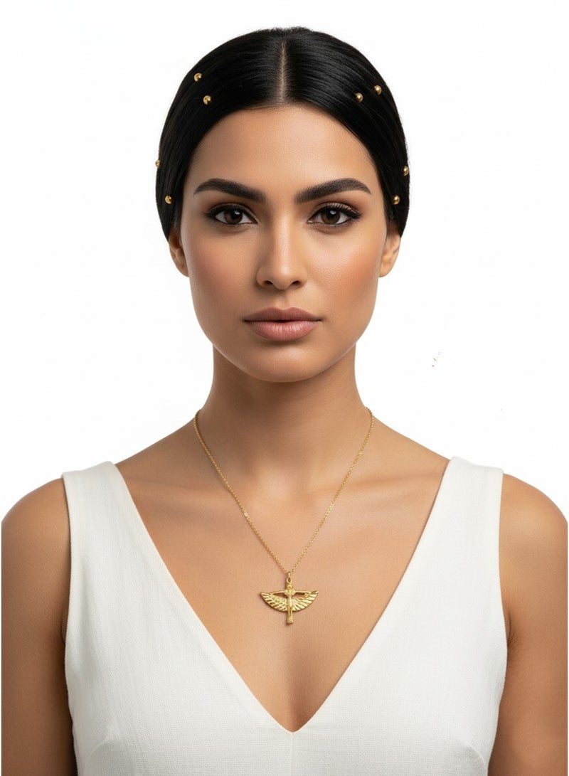 Julia Store 18K Gold Plated Stainless Steel Ancient Egypt Hathour Goddess Jewelry Luxury Aesthetic Exquisite Protection Amulet Scarab Pharaoh Pendants with Chain 50cm Gift Women Men - Image 4