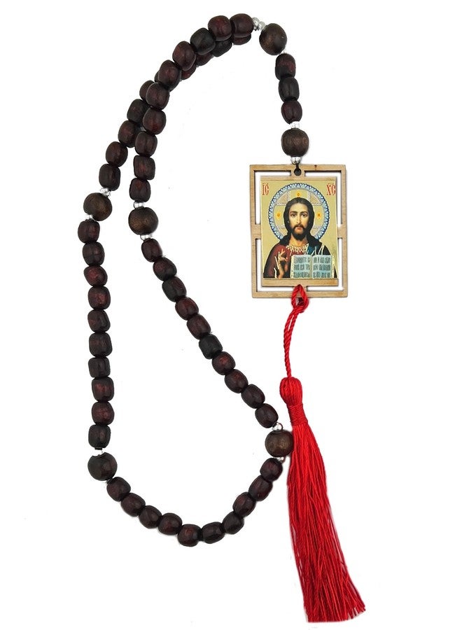 نيدزو مسبحة كاثوليكية من خرز خشبي، طولها 16.5 بوصة، مصنوعة يدويًا في أوكرانيا، ذات وجهين، تحمل أيقونة سيدة قازان ويسوع المسيح المعلم البيزنطية. - Image 2