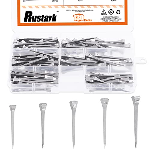 Rustark 130Pcs 5 Sizes Steel Horseshoe Nails Assortment Kit 1.6” 1.7” 1.9” 2” 2.4” E2 E3 E4 E5 E6 Horse Hoof Nails Horseshoe Tools Equipment for Horseshoes Horse Race Training - Image 1