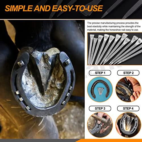 Rustark 130Pcs 5 Sizes Steel Horseshoe Nails Assortment Kit 1.6” 1.7” 1.9” 2” 2.4” E2 E3 E4 E5 E6 Horse Hoof Nails Horseshoe Tools Equipment for Horseshoes Horse Race Training - Image 5