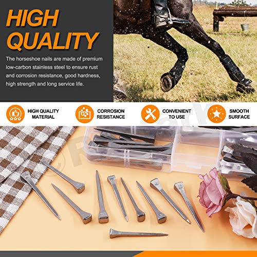 Rustark 130Pcs 5 Sizes Steel Horseshoe Nails Assortment Kit 1.6” 1.7” 1.9” 2” 2.4” E2 E3 E4 E5 E6 Horse Hoof Nails Horseshoe Tools Equipment for Horseshoes Horse Race Training - Image 3