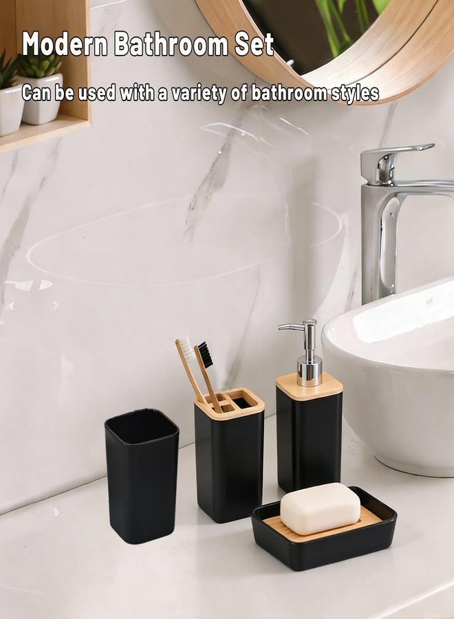 Wekity Bathroom Accessories Set 4 Pieces,Modern Bath Organizer with 400ml Soap Dispenser, Toothbrush Holder, Mouthwash Cup & Soap Dish,Countertop Set for Bathroom, Kitchen Sink (Black) - Image 2