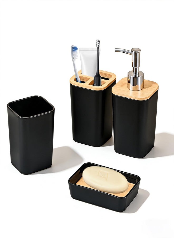 Wekity Bathroom Accessories Set 4 Pieces,Modern Bath Organizer with 400ml Soap Dispenser, Toothbrush Holder, Mouthwash Cup & Soap Dish,Countertop Set for Bathroom, Kitchen Sink (Black) - Image 1
