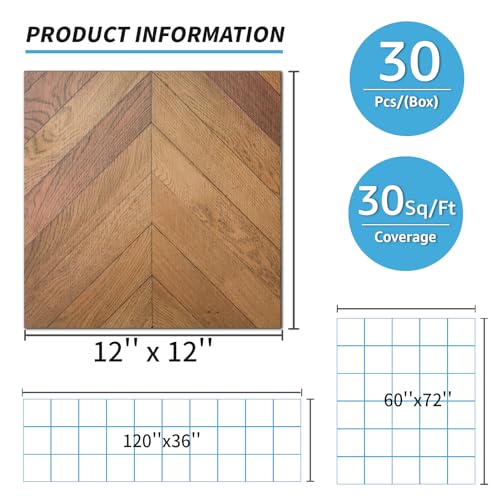 Art3d 30-Pack Herringbone Peel and Stick Vinyl Floor Tiles, 12" x 12" Self Adhesive Waterproof Wood Flooring Plank for Kitchen Bathroom Bedroom, Cover 30 Sq. Ft, Brown - Image 5