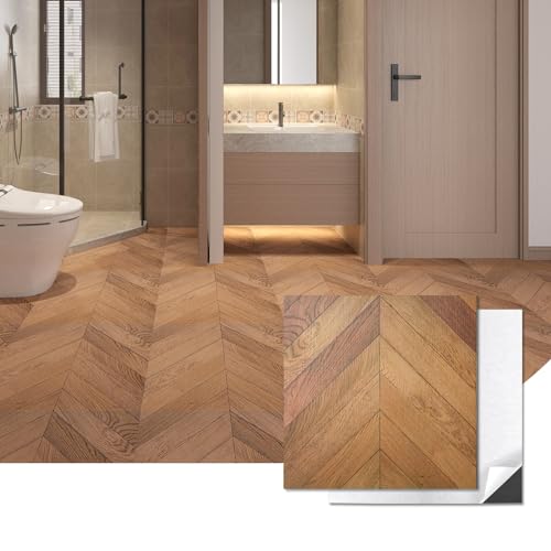 Art3d 30-Pack Herringbone Peel and Stick Vinyl Floor Tiles, 12" x 12" Self Adhesive Waterproof Wood Flooring Plank for Kitchen Bathroom Bedroom, Cover 30 Sq. Ft, Brown - Image 1