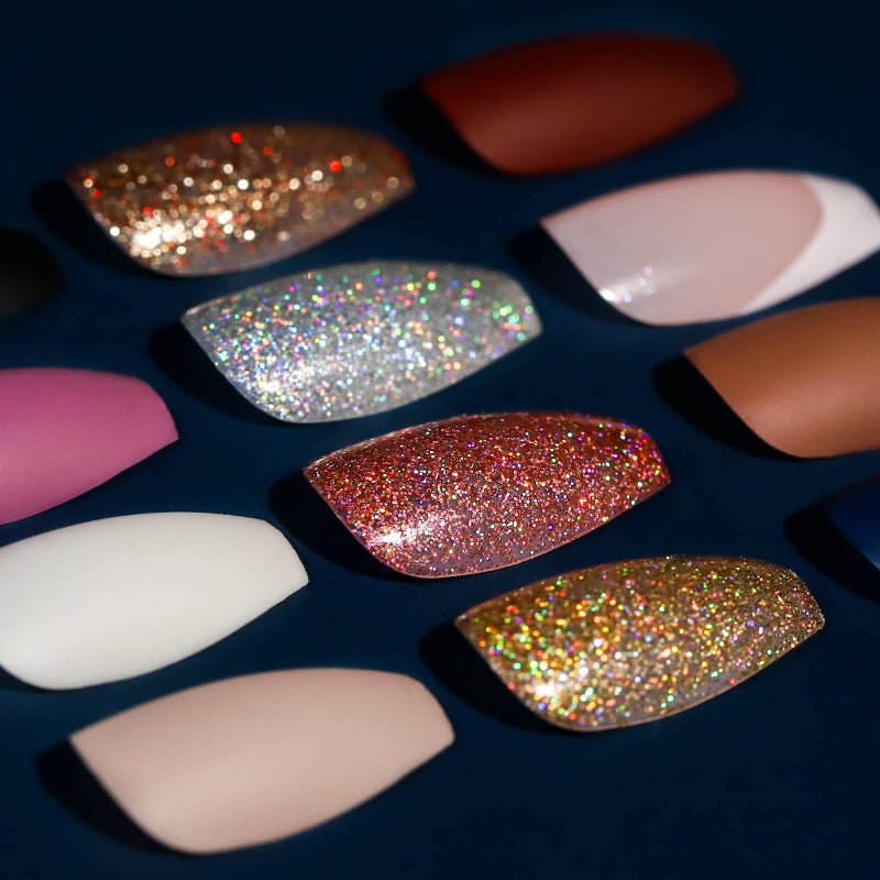 Teenitor Press on Nails,Teenitor 288PCS Matte Medium Length, Acrylic Fake Nails Full Cover, Ballerina Coffin Press on Nails,Glitter Press On False Nails - Image 1