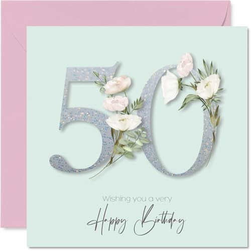 Stuff4 50th Birthday Cards for Women - Fancy Floral Flowers - Happy Birthday Card for 50 Year Old Woman Sister Colleague Daughter Aunt, 145mm Bday Greeting Cards - Image 1