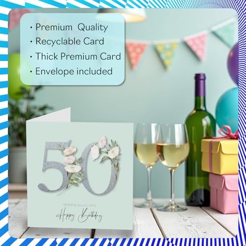Stuff4 50th Birthday Cards for Women - Fancy Floral Flowers - Happy Birthday Card for 50 Year Old Woman Sister Colleague Daughter Aunt, 145mm Bday Greeting Cards - Image 3