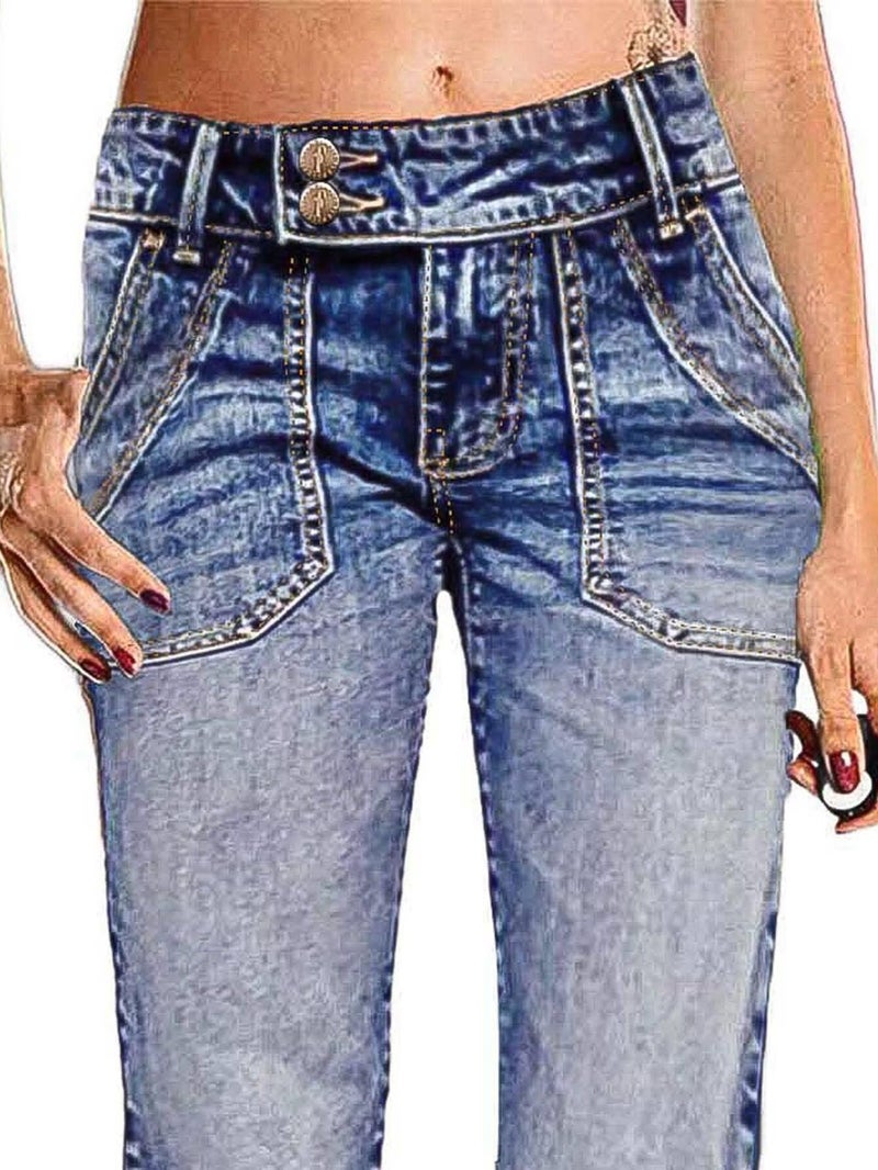 Flamingals Wide Leg Jeans for Women Low Rise Baggy Stretchy Straight Leg Bootcut Denim Pants Blue S - Image 5