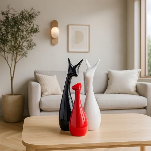Xtore® Home Decor Lucky Deer Statue Family Piano Finish Ceramic Figures - (Set of 3, Red Black, White) - Image 5