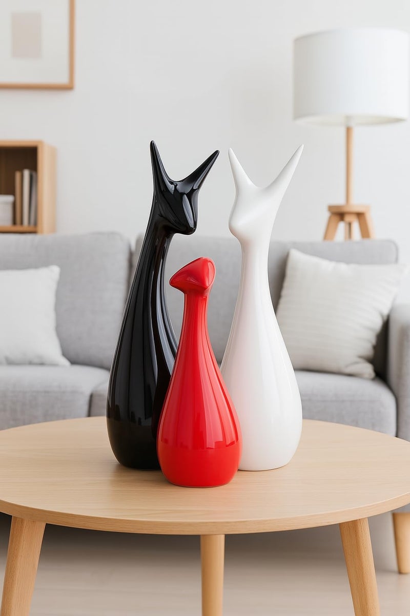 Xtore® Home Decor Lucky Deer Statue Family Piano Finish Ceramic Figures - (Set of 3, Red Black, White) - Image 2