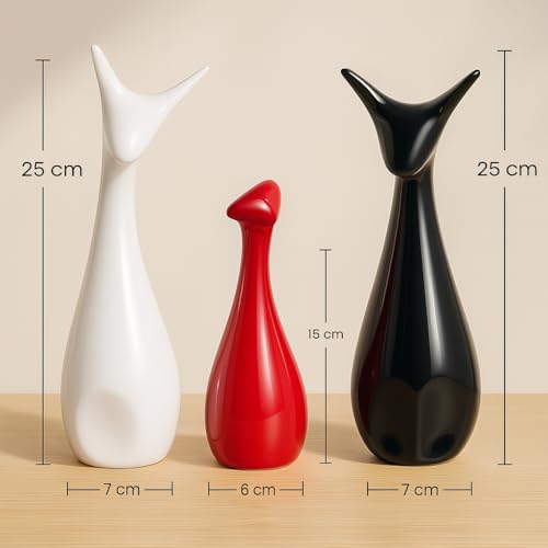 Xtore® Home Decor Lucky Deer Statue Family Piano Finish Ceramic Figures - (Set of 3, Red Black, White) - Image 4