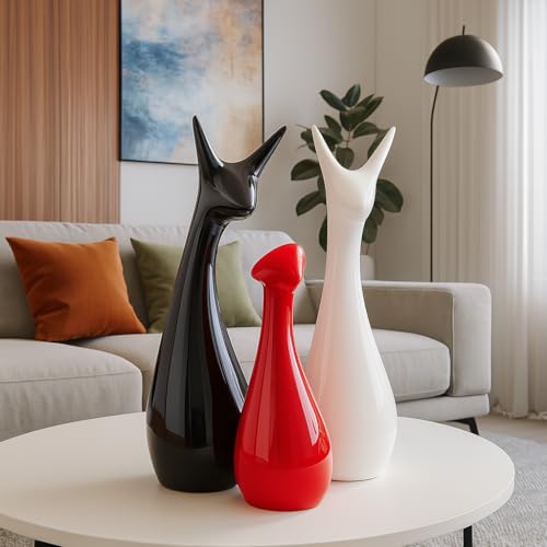 Xtore® Home Decor Lucky Deer Statue Family Piano Finish Ceramic Figures - (Set of 3, Red Black, White) - Image 3