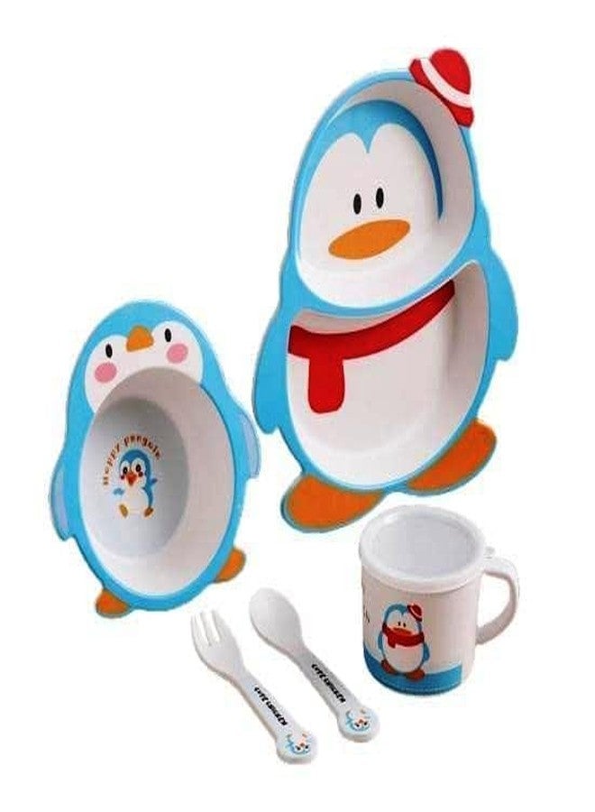 PANSHUB Penguin Bamboo Dish Set Eco Friendly Bamboo Fiber Dinner Set, 5 Pcs Tableware Crockery Set for Weaning Toddler & Self Feeding Baby Utensil Set for Baby Kids (Penguin Bamboo Fiber Dinner Set) - Image 2