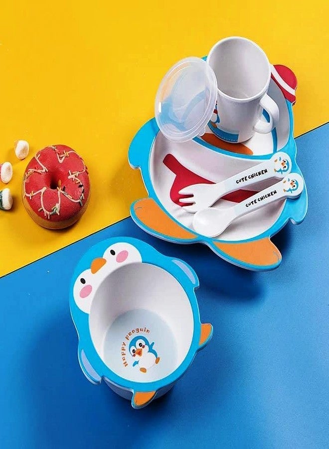 PANSHUB Penguin Bamboo Dish Set Eco Friendly Bamboo Fiber Dinner Set, 5 Pcs Tableware Crockery Set for Weaning Toddler & Self Feeding Baby Utensil Set for Baby Kids (Penguin Bamboo Fiber Dinner Set) - Image 3