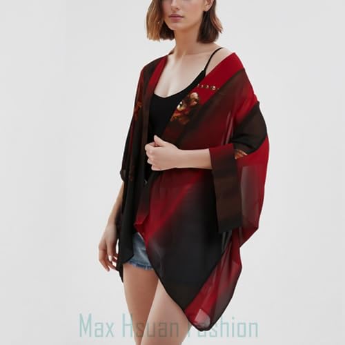 Max Hsuan Women's Loose Print Sheer Chiffon Kimono Beach Swim Cover up Cardigan Capes Blouse Tops - Image 4