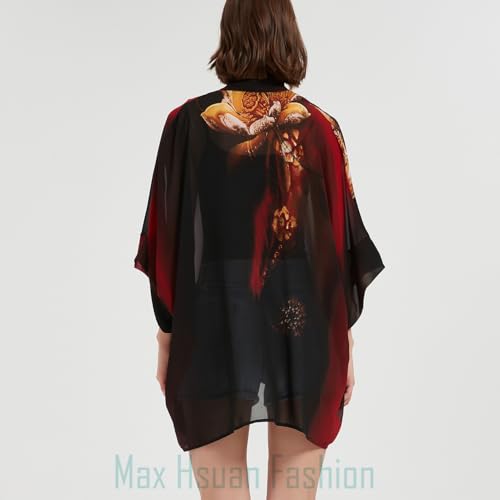 Max Hsuan Women's Loose Print Sheer Chiffon Kimono Beach Swim Cover up Cardigan Capes Blouse Tops - Image 5