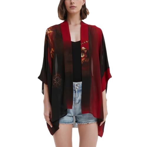 Max Hsuan Women's Loose Print Sheer Chiffon Kimono Beach Swim Cover up Cardigan Capes Blouse Tops - Image 1