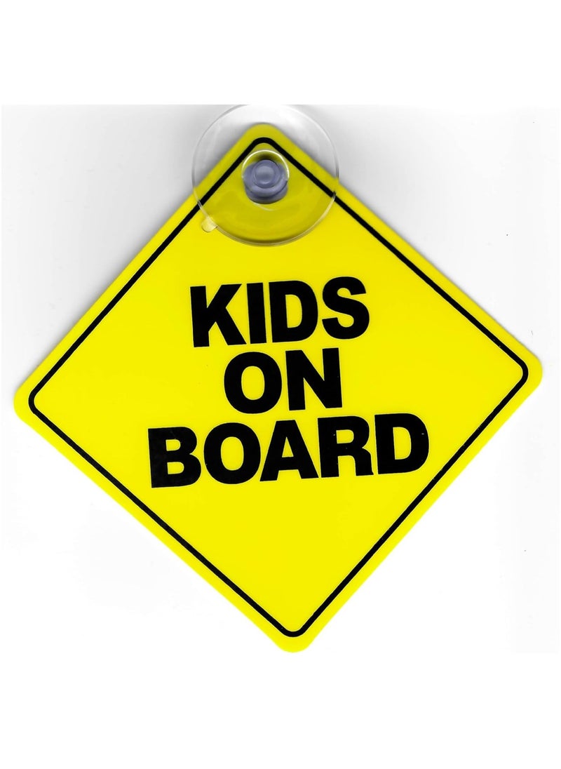 Rubik Kids on Board PVC Car Sign with Suction Cup for Car Rear Window, Vehicle Kids Car Safety Warning Sign (12x12cm) 