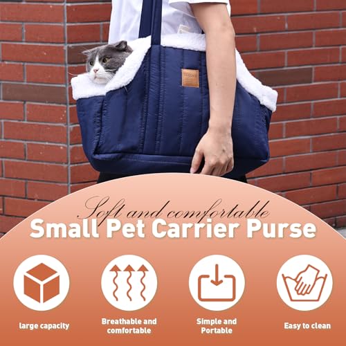 ETIAL Small Dog Carrier Purse, Winter Fleece Warm Dog Tote Bag Carrier with Secure Harness Clip for Puppy Kitten, Waterproof Pet Travel Handbag for Shopping, Hiking and Walking (Black) - Image 4