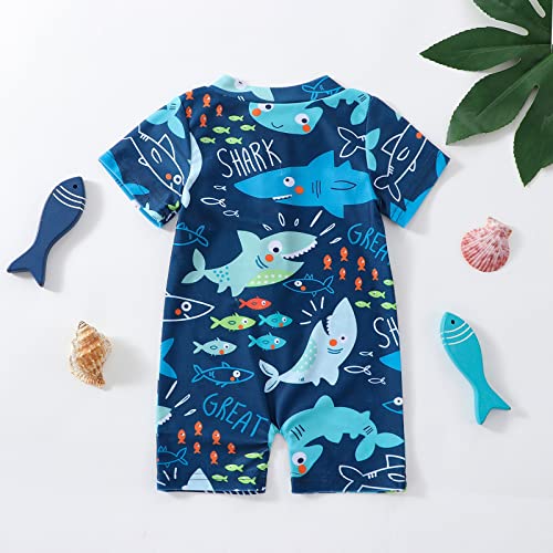 Nicoxijia Baby Boy Swimsuit Infant Rash Guard Swimwear One Piece Short Sleeve Zipper Swimwear Sun Protection Bathing Suit (Blue, 0-3 Months) - Image 4