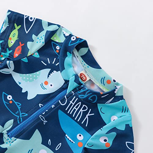 Nicoxijia Baby Boy Swimsuit Infant Rash Guard Swimwear One Piece Short Sleeve Zipper Swimwear Sun Protection Bathing Suit (Blue, 0-3 Months) - Image 5